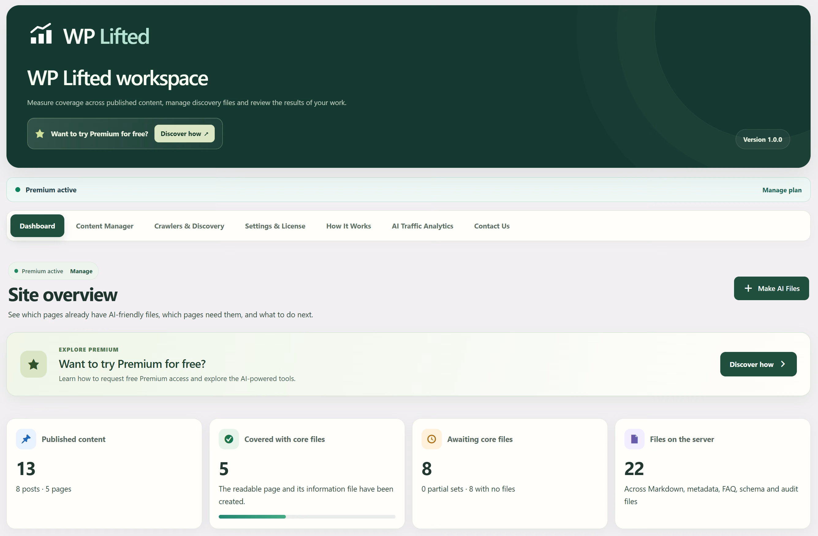 Content coverage and generated file overview
